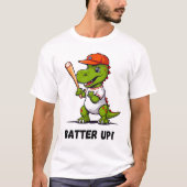 Batter Up Dino Baseball spielen T-Shirt (Vorderseite)