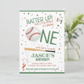 Batter Up Green Rookie Baseball 1. Geburtstag Einladung (Stehend Vorderseite)