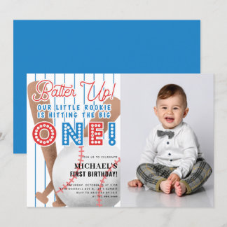 Batter Up Little Rookie Sports 1. Geburtstag Foto Einladung