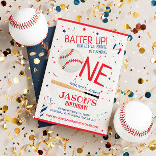 Batter Up Red Little Rookie Baseball 1. Geburtstag Einladung