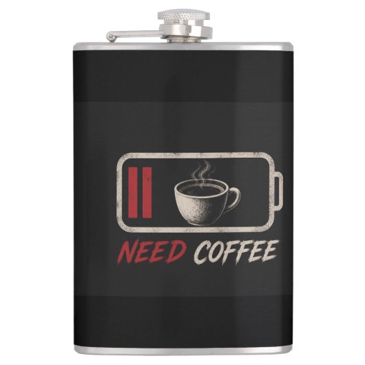 Batterie schwach, Kaffee benötigt – Flachmann (Vorderseite)