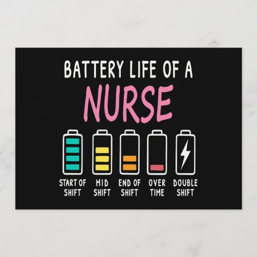 Batterielebensdauer eines Pflegehumor-Diagramms Einladung (Vorderseite)