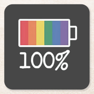 Battery 100% Gay Funny LGBT Pride Monat Gleichheit Rechteckiger Pappuntersetzer