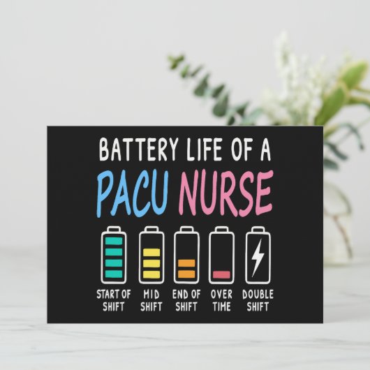 Battery life of a PACU nurse levels humor Einladung (Stehend Vorderseite)
