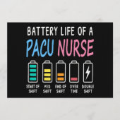 Battery life of a PACU nurse levels humor Einladung (Vorderseite)