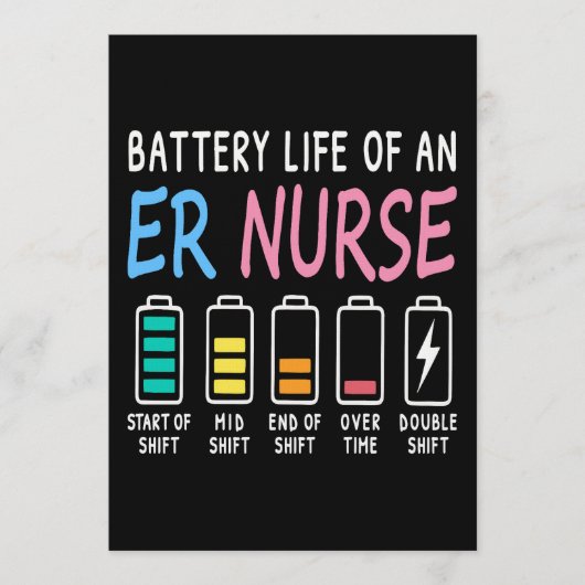 Battery life of an ER nurse humor chart Einladung (Vorderseite)