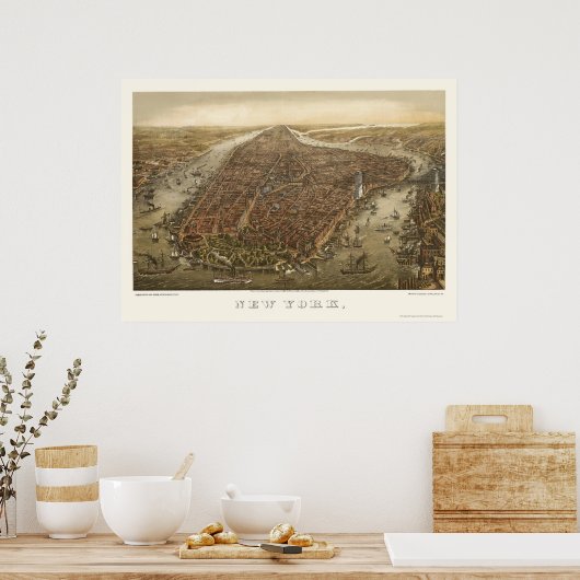 Battery Park, NY Panoramic Map - 1873 Poster (Küche)