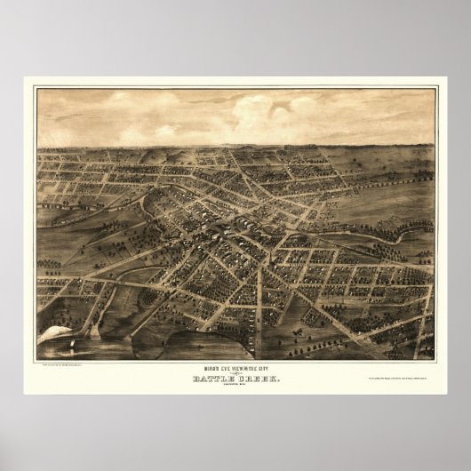 Battle Creek, MI Panoramic Map - 1870 Poster (Vorne)