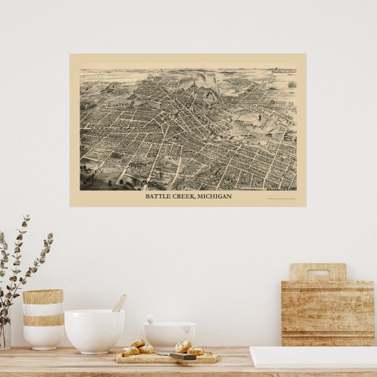 Battle Creek, MI Panoramic Map - 1880s Poster (Küche)