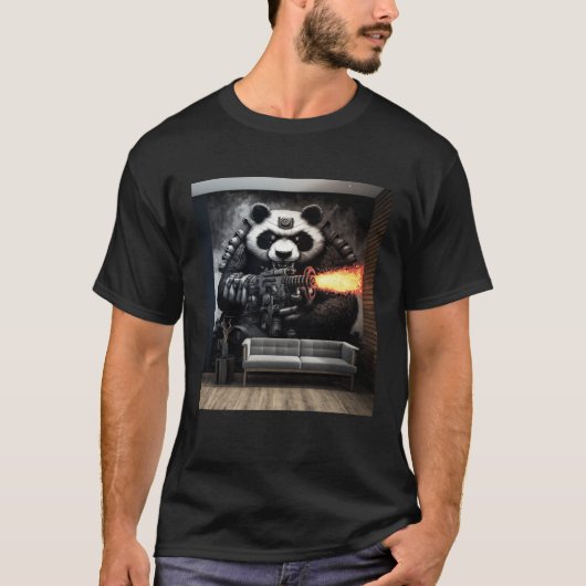 Battle Panda Firing Machine Gun Wall Mural Room wi T-Shirt (Vorderseite)