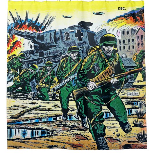 Battle Squadron Hubschrauber Krieg Vintagen Comice Duschvorhang (Vorderseite)
