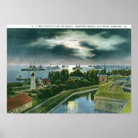 Battleship Fleet, Hampton Roads, VA Vintag Poster (Vorne)