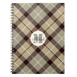 Battleship Gray Kariert Tartan Monogram Script Nam Notizblock