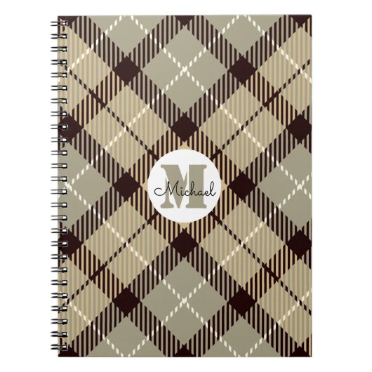 Battleship Gray Kariert Tartan Monogram Script Nam Notizblock (Vorderseite)