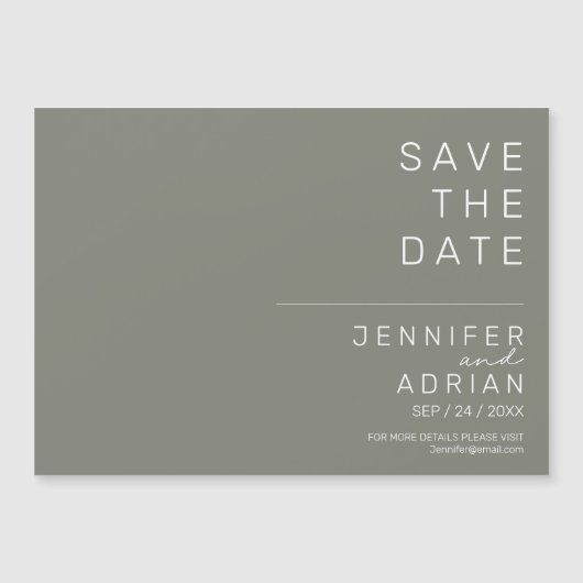 Battleship Gray Minimal Modern Save the Date Magnetkarte (Vorderseite)