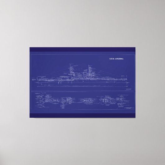 Battleship USS Arizona Blueprint Leinwanddruck (Vorderseite)
