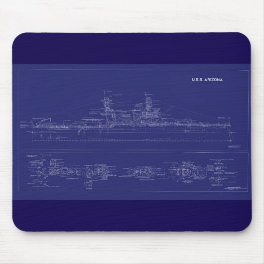 Battleship USS Arizona Blueprint Mousepad (Vorne)