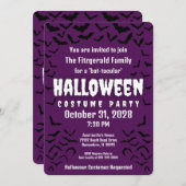 Batty Bat-takuläres Lila Halloween-KostümParty Einladung (Vorne/Hinten)