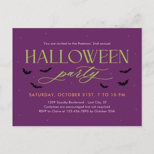 Batty Editable Farbe Halloween Einladung Postkarte (Vorderseite)