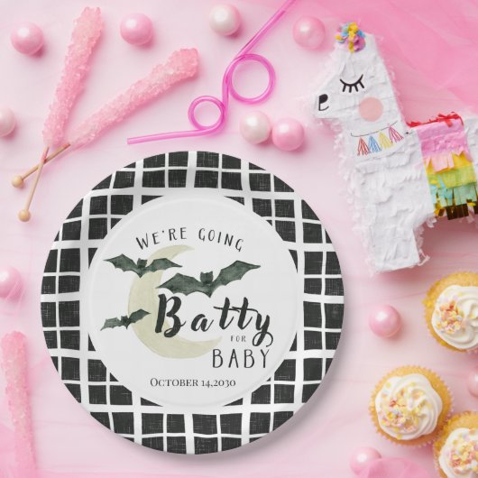 Batty for Baby Fall Halloween Karierte Babydusche Pappteller (Party)