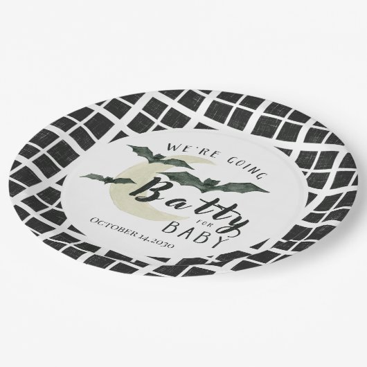 Batty for Baby Fall Halloween Karierte Babydusche Pappteller (Schrägansicht)