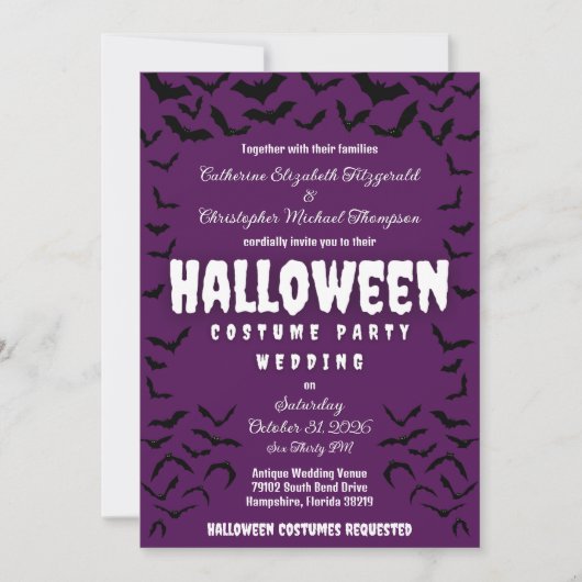 Batty Halloween Costume Party Hochzeit Einladung (Vorderseite)