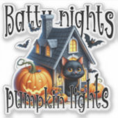 Batty Nights Pumpkin Lights Black Kitten Halloween Aufkleber (Vorderseite)