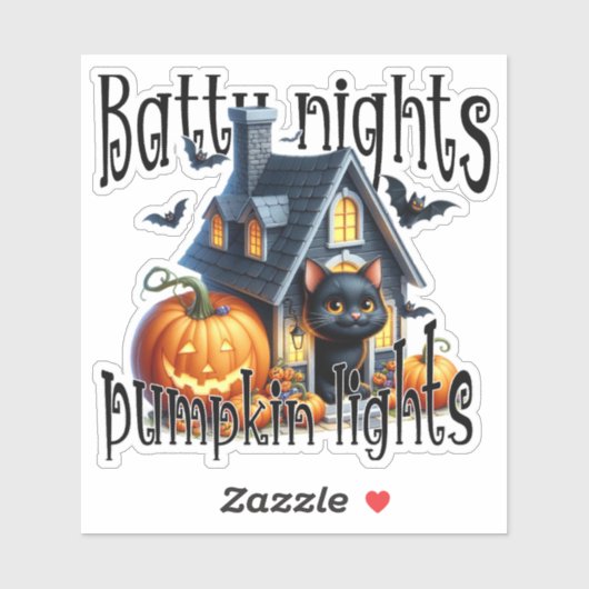 Batty Nights Pumpkin Lights Black Kitten Halloween Aufkleber (Blatt)