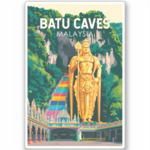 Batu Caves Malaysia Illustration Reise Kunst Retro Aufkleber