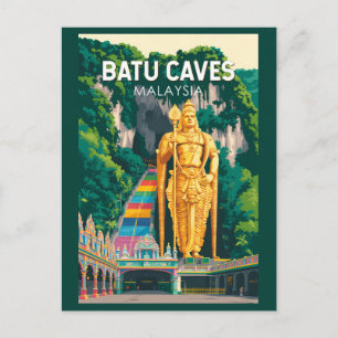 Batu Caves Malaysia Illustration Reise Kunst Retro Postkarte