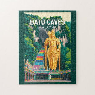 Batu Caves Malaysia Illustration Reise Kunst Retro Puzzle