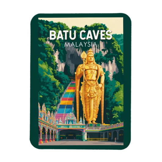 Batu Caves Malaysia Illustration Travel Art Retro Magnet (Vertikal)