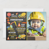 Bau 1. Geburtstag Foto Einladung (Vorderseite)