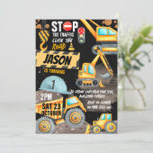 Bau 1. Geburtstag Party Dump Truck Digger Einladung (Stehend Vorderseite)