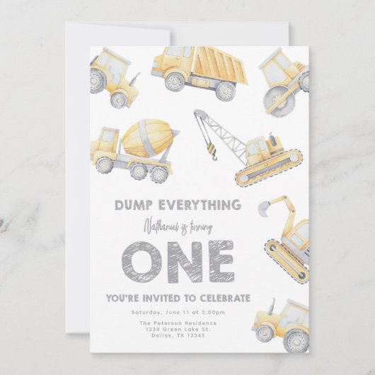 Bau 1. Geburtstag Party Einladung (Vorderseite)