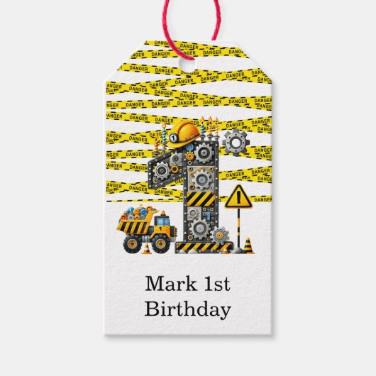 Bau 1. Geburtstag Party Geschenkanhänger (Vorderseite)