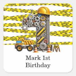 Bau 1. Geburtstag Party Quadratischer Aufkleber