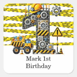 Bau 1. Geburtstag Party Quadratischer Aufkleber