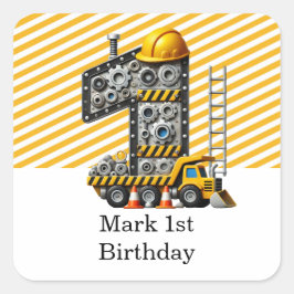 Bau 1. Geburtstag Party Quadratischer Aufkleber