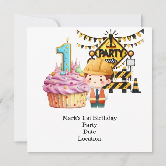 Bau 1. Geburtstag Party Save the Date (Vorderseite)