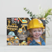 Bau 2. Geburtstag Foto Dump Truck Digger Einladung (Stehend Vorderseite)