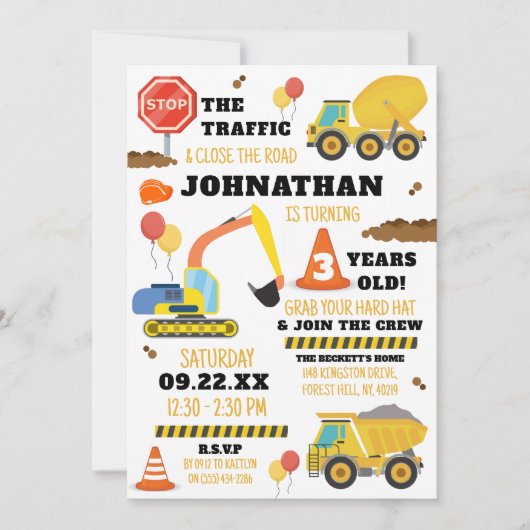 Bau 3. Geburtstag Einladung (Vorderseite)