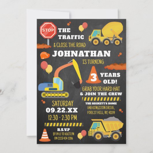 Bau 3. Geburtstag Einladung (Vorderseite)