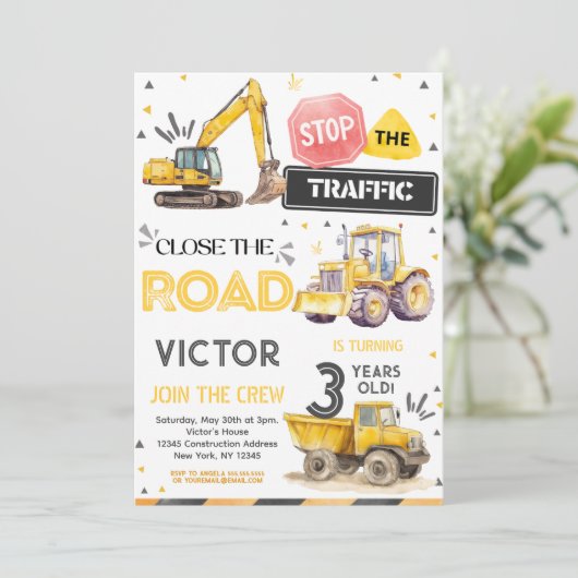 Bau 3. Geburtstagsfeier Einladung (Stehend Vorderseite)