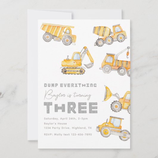 Bau 3. Geburtstagsfeier Einladung (Vorderseite)