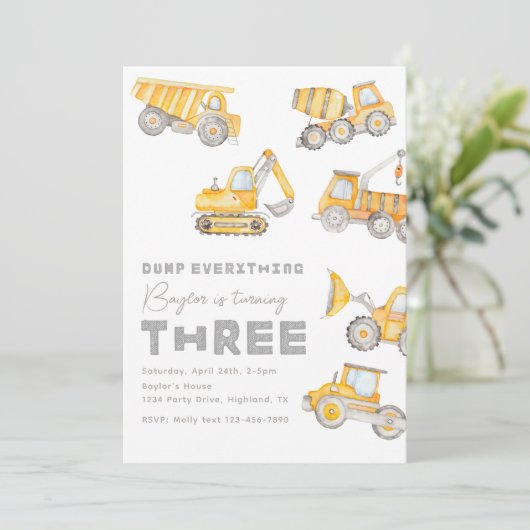 Bau 3. Geburtstagsfeier Einladung (Stehend Vorderseite)