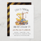 Bau 3. Geburtstagsfeier Party Einladung (Vorne/Hinten)