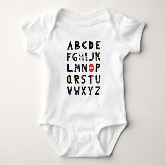 Bau Alphabet Baby Strampler (Vorderseite)