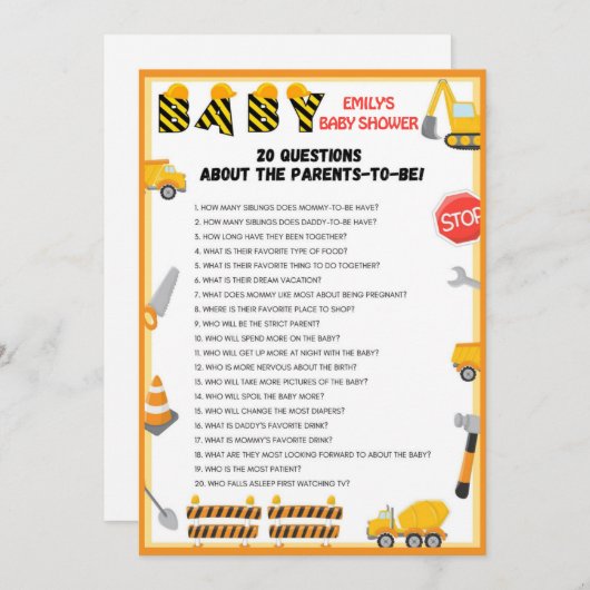 Bau Baby Duschgel - Bearbeitbarer Name - Einladung (Vorne/Hinten)