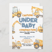 Bau Baby-Duschkabine LKW Party Einladung (Vorne/Hinten)